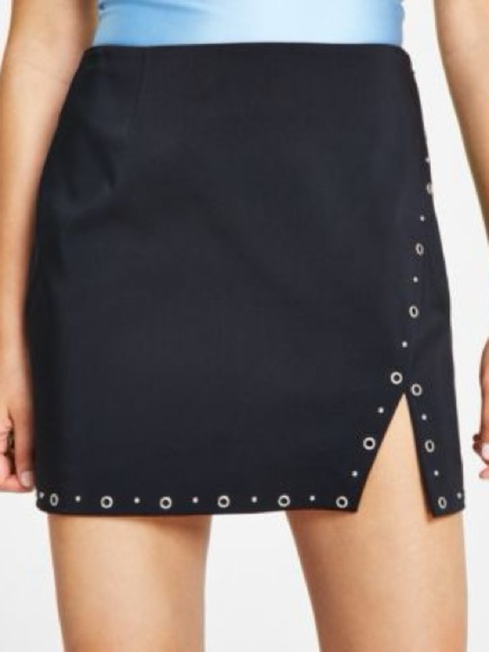Bar III Black Mini Skirt with Eyelet Trim